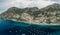 Aerial drone panoramic view of Positano village beach in Amalfi coast