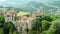 Aerial drone panoramic view of the Rocchetta Mattei castle in Italy on sunny summer day