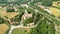 Aerial drone panoramic view of the Rocchetta Mattei castle in Italy on sunny summer day, view from above. High quality