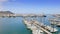 Aerial drone panoramic view of vieux port Porto Maurizio coastline in south Italy luxury marina yacht club rich ships