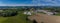 Aerial drone panorma of Mauthausen memorial site close to Linz, Austria on a warm sunny day. Sad remainder of holocaust,