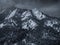 Aerial drone photo - Beautiful snow covered Flatirons mountains in Winter. Boulder, Colorado