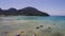 Aerial drone photo of boats on the sea during ebb tide on iconic tropical beach of Phi Phi island