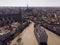Aerial drone Photo of the Dutch City Gouda where gouda cheese is made. City center with lots of historical buildings and