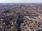 Aerial drone Photo of the Dutch City Gouda where gouda cheese is made. City center with lots of historical buildings and