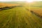 Aerial drone photo of hay rolls in the wheat