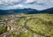 Aerial drone photo of highland town in Carpathian mountains