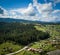 Aerial drone photo of highland town in Carpathian mountains