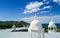 Aerial Drone Photo - Resort hotels along the Pacific coast of Costa Rica, surrounded by rugged mountains