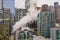 Aerial drone photo Seattle Downtown building steam exhaust pipe