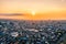 Aerial drone photo - Sunrise over the city of Maebashi, Gunma Prefecture.  Japan, Asia