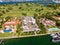 Aerial drone photo of Tom Brady mansion under construction Indian Creek Island Miami Beach