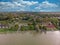 Aerial drone picture from a lake Balaton of Hungary, Balatonbereny