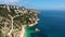 Aerial drone point of view picturesque turquoise bay green water lagoon of Mediterranean Sea