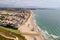 Aerial drone point of view sandy beach of Mil Palmeras,  Spain