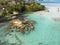 Aerial Drone Shot of Ancient Stromatolites in seven colores lagoon near Bacalar, Quintana Roo, Mexico