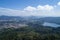 Aerial Drone shot bird eye view of rainforest and dam