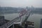 Aerial drone shot of Caiyuanba Changjiang bridge on Yangtze River in Chongqing, southwest China