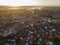 Aerial Drone shot of Chake Chake City, a Capital of Pemba island, Zanzibar archipelago. City in a river Delta at sunset