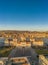 Aerial drone shot of east side facade of Hungarian Parliament Kossuth Square during Budapest sunrise