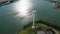 Aerial drone shot of a electric power wind generator