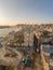 Aerial drone shot of facade of St. Anne Parish church during Budapest sunrise