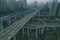 Aerial drone shot of flyover highway to E`GongYan Bridge in Chongqing, China