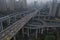 Aerial drone shot of flyover highway to E`GongYan Bridge in Chongqing, China