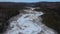 Aerial Drone shot of frozen river in Upstate New York during the winter