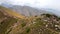 Aerial Drone shot of hiker at mountains in Kazakhstan