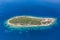 Aerial drone shot of Host Island in Adriatic sea near town port of Vis Island in Croatia summer