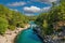 Aerial drone shot of Koprucay river from Koprulu Canyon in Manavgat, Antalya, Turkey