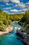 Aerial drone shot of Koprucay river from Koprulu Canyon in Manavgat, Antalya, Turkey