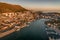 Aerial drone shot of Lapa Gruz port in Dubrovnik in Croatia summer sunset