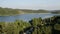 Aerial drone shot of a large mountain artificial lake