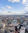 Aerial drone shot of Levallois Neuilly Paris with Eiffel Tower tour montparnasse, jardin d`acclimation from La Defense