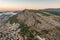 Aerial drone shot of Mountain Srd with view of Dubrovnik in Croatia summer morning