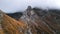 Aerial drone shot of the mountains in autumn in Dolomites