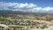 Aerial, drone shot, overlooking hotel resorts, in Cabo San Lucas, on a sunny day