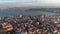 Aerial drone shot of sunset in Istanbul, Turkie. From above, city centre, downtown. Bosphorus.