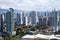 Aerial drone shot of the tall buildings of Panama, Latin America