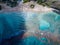 Aerial drone shot view of beach in Hanauma Bay Nature Reserve in Hawaii