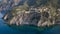 Aerial drone shot view of Corniglia in the morning cliff in Cinque Terre, Italy