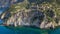 Aerial drone shot view of Corniglia in the morning cliff in Cinque Terre, Italy