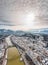 Aerial drone shot view of Salzburg Salzach river and Hohensalzburg fortress Untersberg snow mountain