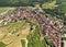 Aerial Drone Shot of the village of Kaysersberg in Alsace in a day. Summer in France, Castle and a beautiful City