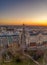 Aerial drone shot of zrinyi utca street before St. Stephen Basilica before Budapest sunrise