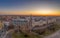 Aerial drone shot of zrinyi utca street before St. Stephen Basilica before Budapest sunrise