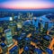 Aerial Drone Sunrise Scene view of London Downtown Skyline with Thames Financial district business Skyscraper and buildings