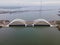 Aerial drone video of the Enneus Heermabrug in Amsterdam, The Netherlands going to Ijburg and Steigereiland Amsterdam Oost east